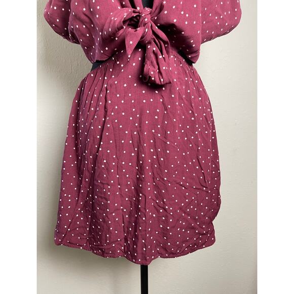 NWT Vix Paula Womens CoverUp Dress Burgundy SP Polka Dot Hermanny Cut Front Tie - Picture 7 of 16
